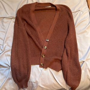 Small, brown, American Eagle button up sweater